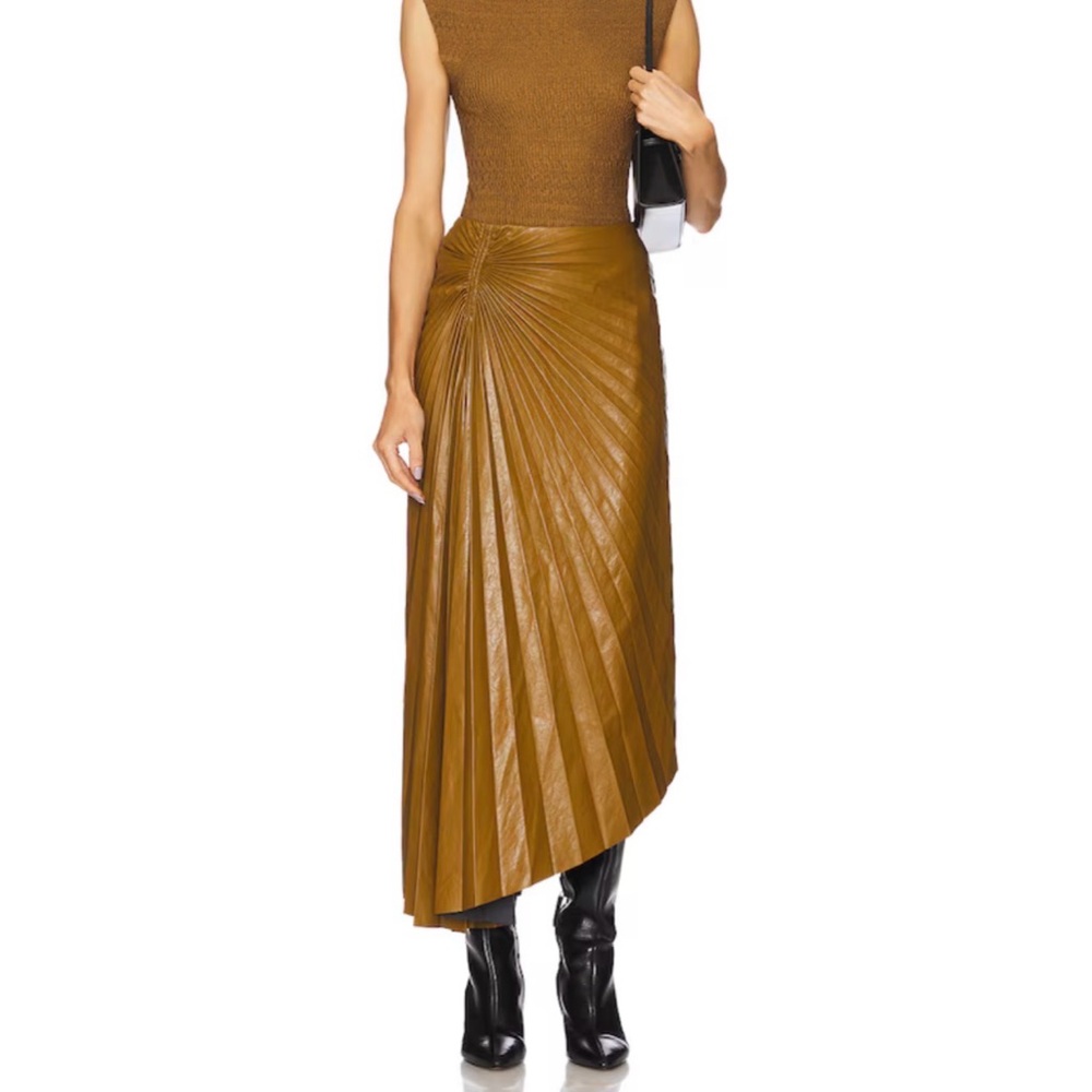 NWT A.L.C TRACY VEGAN LEATHER SKIRT-SADDLE BROWN-SIZE 6